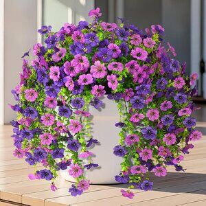 Purple 1 2-Pcs Artificial Hanging Real Faux Flowers Plants Outdoors Home Decor
